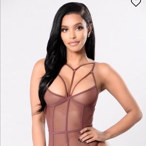Red brown thong bodysuit